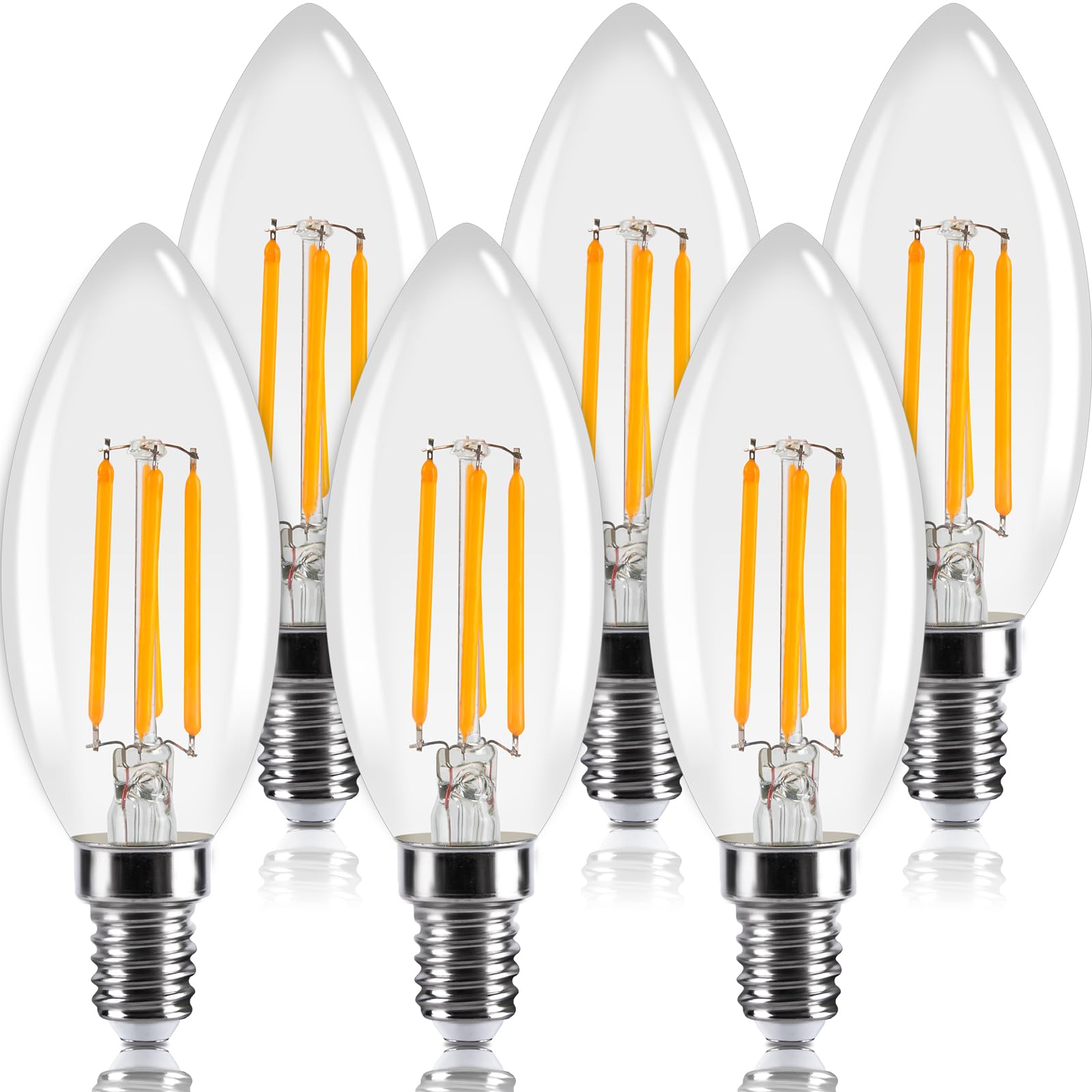 

Tengyuan LED Chandelier Bulbs, E14 Base, 40W Equivalent, 2700K Warm White, 4W, LED Edison Bulbs, Filament, Omnidirectional Beam, Clear Candle Bulbs