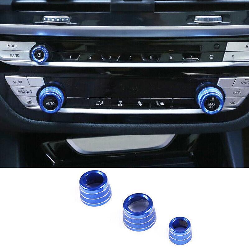 Fit For BMW 7 Series 2016- Blue Aluminum Middle Console Ac Knob Cover Trim