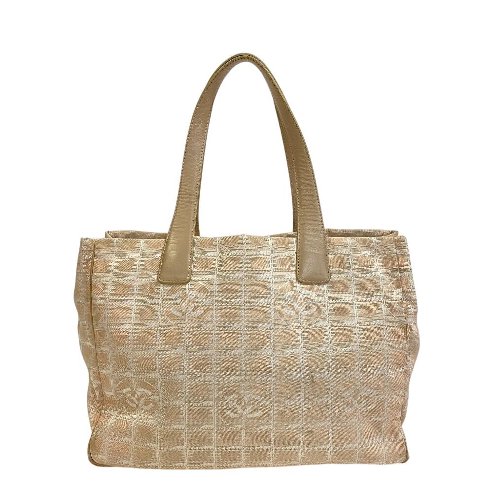 

CHANEL Shoulder Jacquard New travel line canvas Tote MM Tote Bag beige canvas Women Used