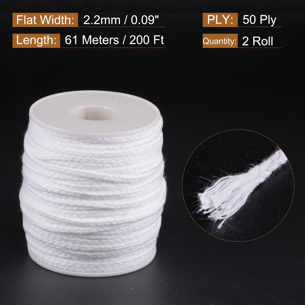 1/2 Roll Braided Candle Wick Cotton 21/24/32/35/40/45/50 PLY 200 Ft Long 1.7/2/2.2/2.7/3mm Flat Wide for DIY