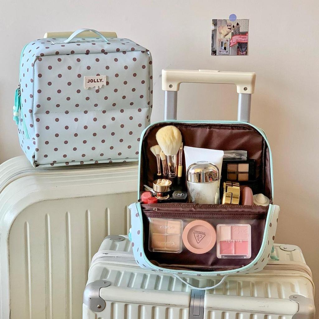 Korean Style Polka Dot Makeup Brush & Storage Bag - 2026 Mint Green Vertical Design