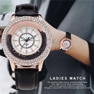 Fashion Ladies Rhinestone Quartz Watches Leather Strap Quicksand Crystal Casual Wrist Watch