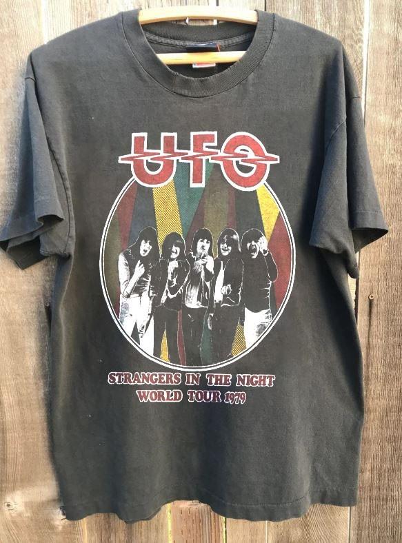 1979 World Tour UFO Band Rare Charcoal Short Sleeve Unisex T shirt KH17762 Unisex T-Shirt S