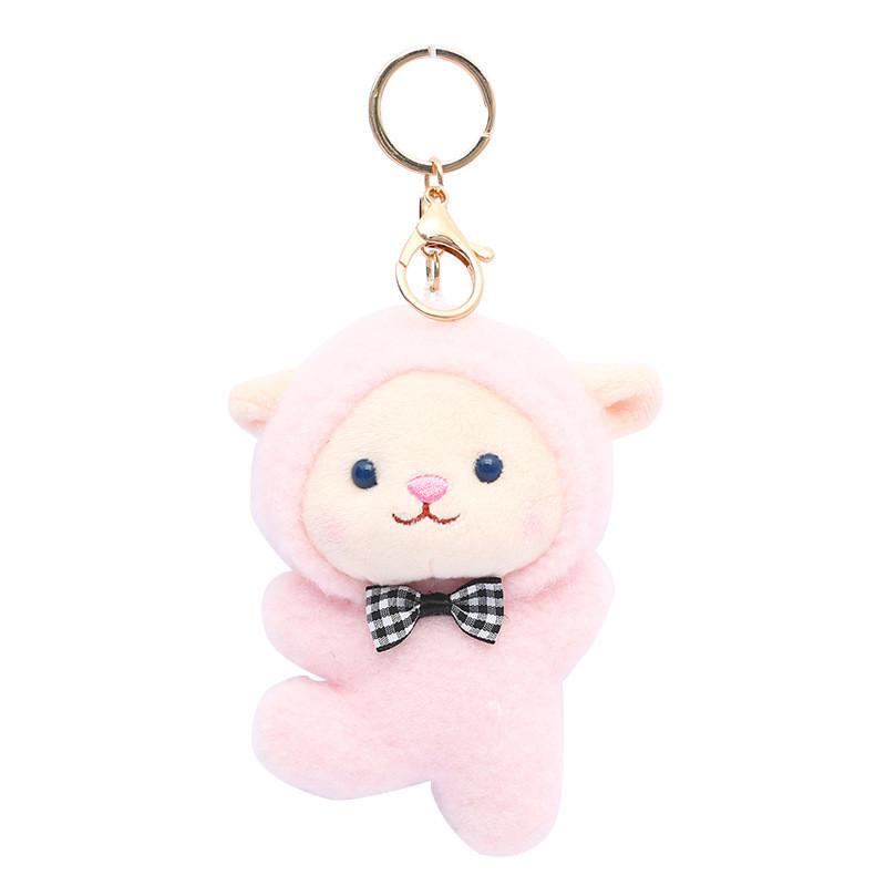 Cute Fluffy Sheep Keychain Plush Toy For Couples In Pink White Gray Brown