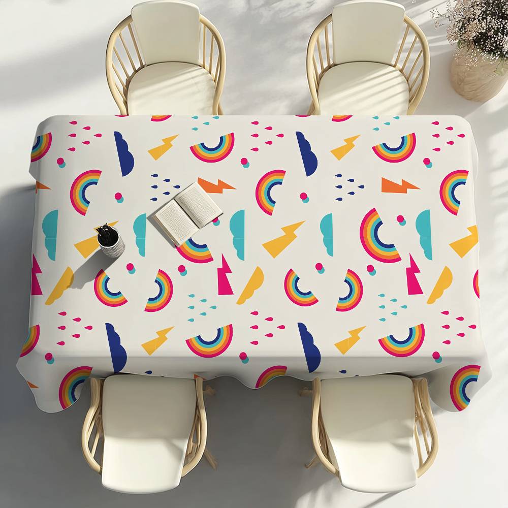 Lovely Rainbow Table Cloth Party Decor Dining Room Home Kitchen Patios Waterproof Stain-Proof Table Cloth