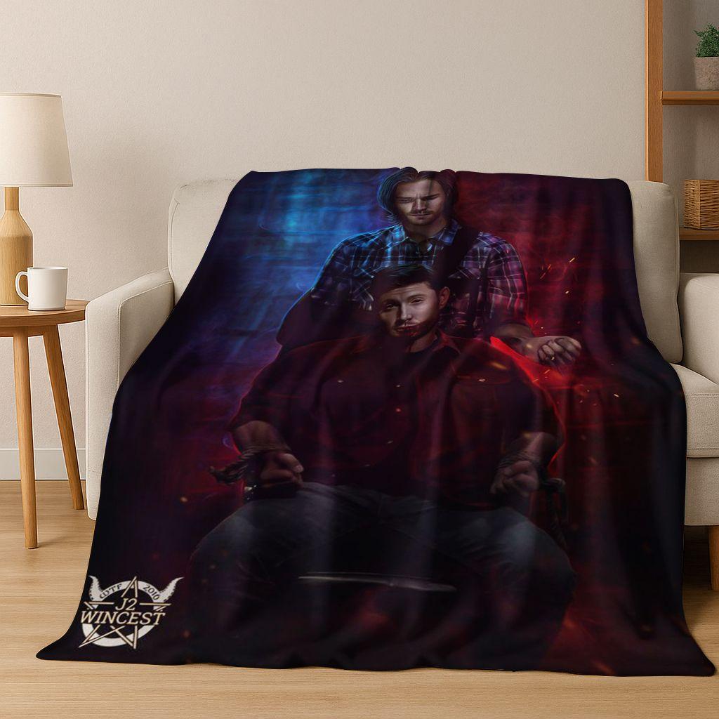 SPN Supernatural Dean Sam Winchester Castiel Flannel Blanket,Cozy Soft Throw Blanket for Home Bedroom Bed Sofa Cover Kids Gift