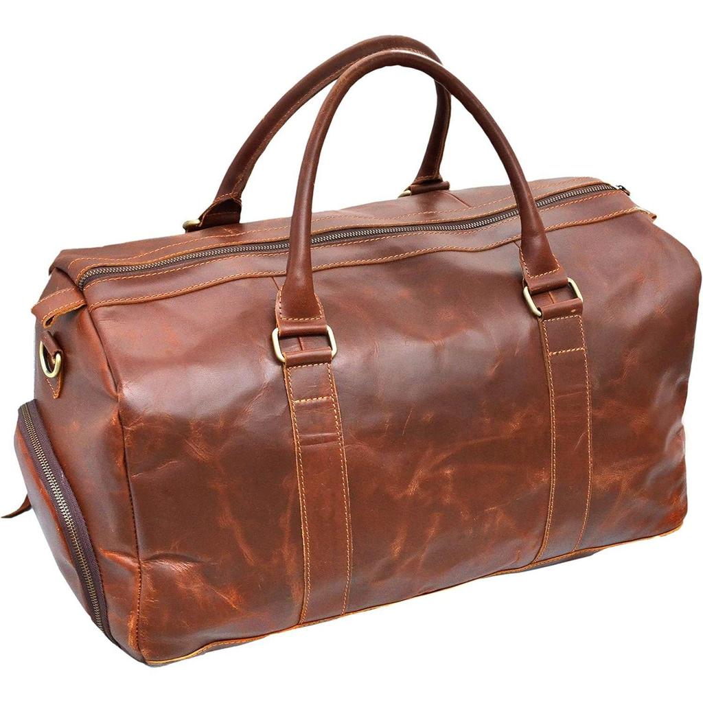 Große Büffelleder 20 Zoll Gepäck Reisetasche Weekender Reise Übernachtung Handgepäck Sportstudio Reise-Duffel für Männer