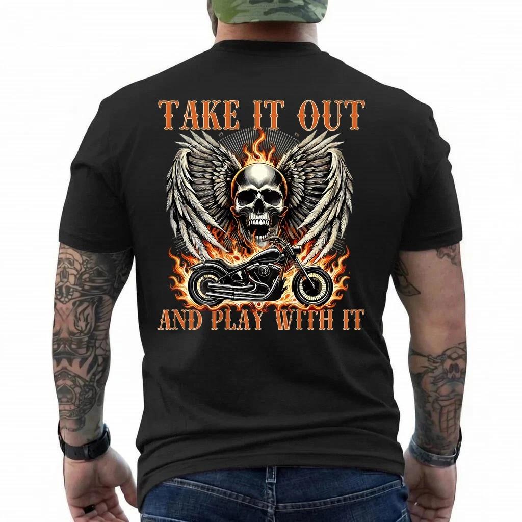 Funny Motorcycle Rider Quote Biker Skull Wings (On Back) T-Shirt 2XL