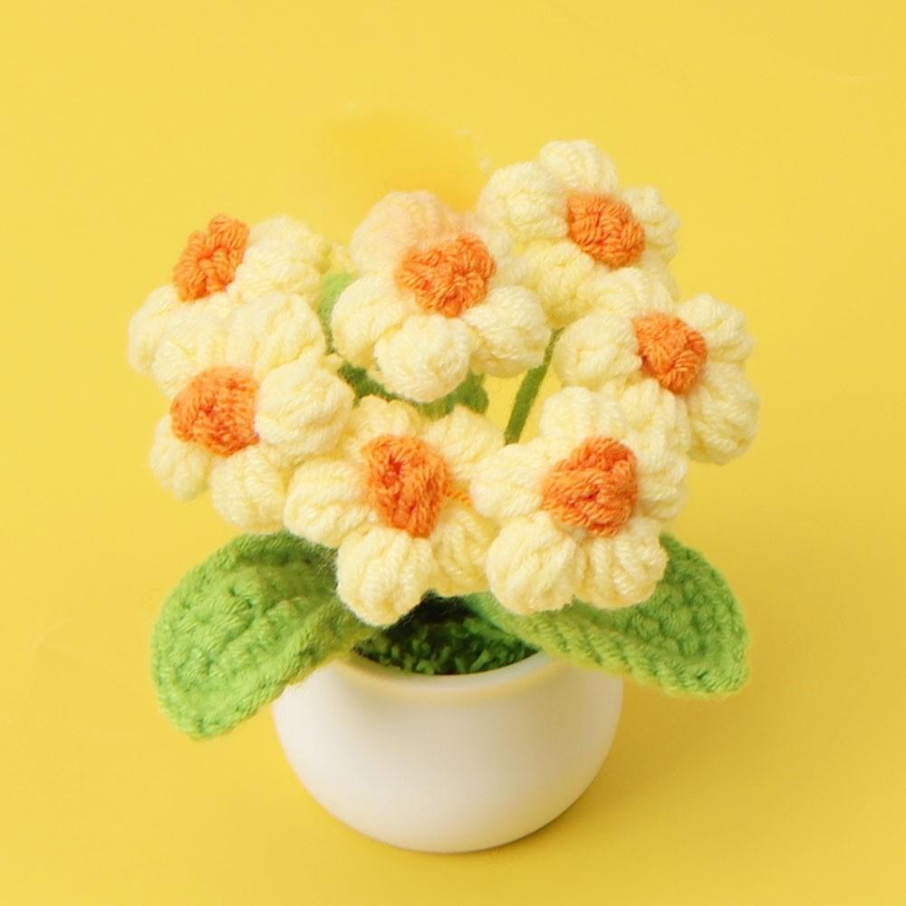 Hand-Knitted Wool Fake Flowers Set: Sunflower, Carnation, Tulip - Desktop Decor, Teacher/Student Gift, Everlasting Bouquet