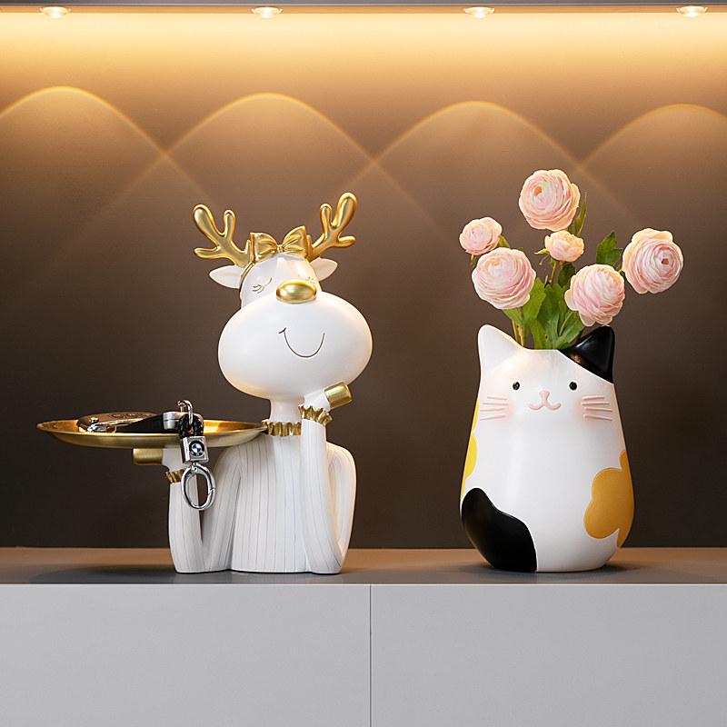 Ceramic Vase Cat Flower Arrangement Ornament Dried Flower Bouquet Creative Vase Living Room TV Cabinet Girls Room Tabletop Decor