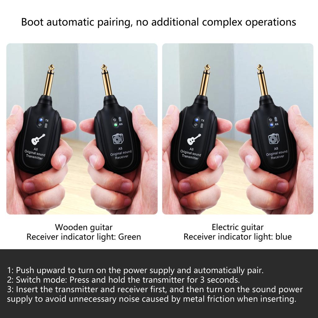 Guitar Wireless System 4Hours Runtime Wireless Guitar Transmitter Receiver Rechargeable Digital Guitar Wireless System