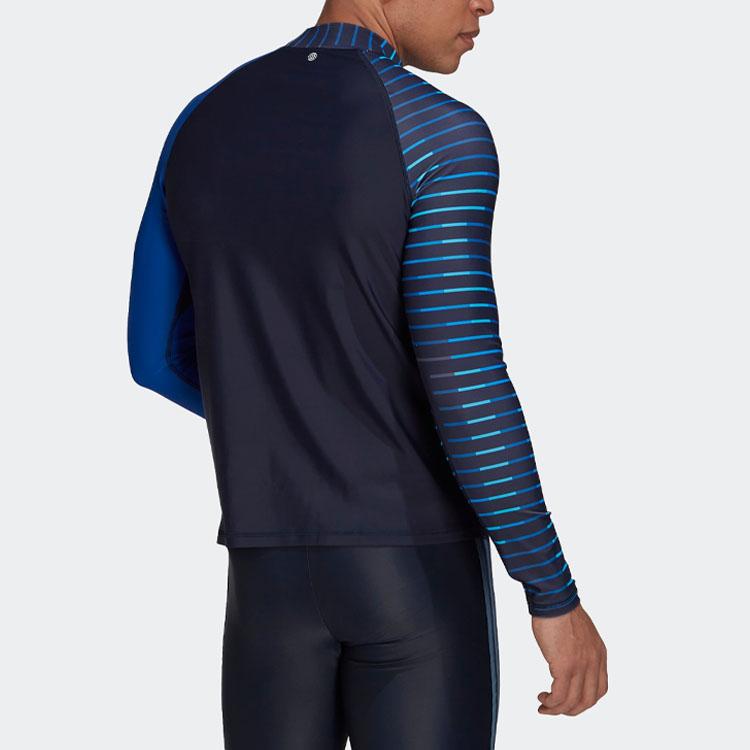 Adidas Color Block Stripe Logo Print Crew Neck Long Sleeve Swim Pants Men Swimwear Legendary-Ink-Blue HG4815