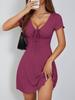 Pure Desire Style V-neck Dress Summer Women's Bow French Slim Fit and Thin Temperament Design Waist Skirt