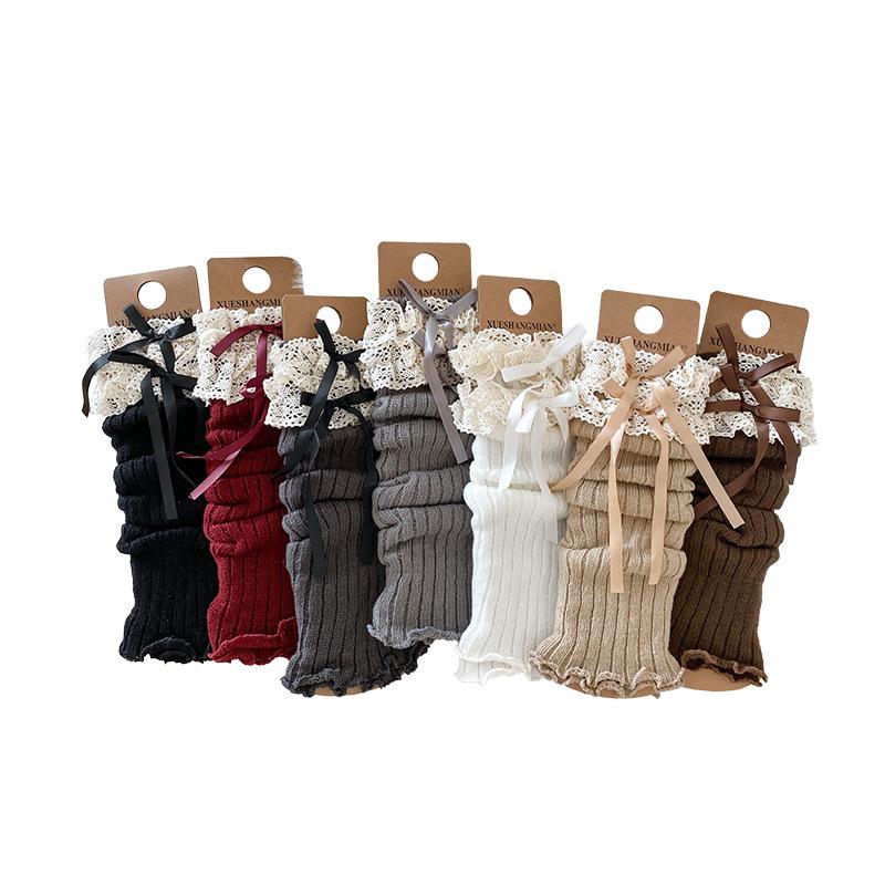 Socks Female Lolita Lace Bow Stockings Ballet Girl Spring And Autumn Lace Ancola Red Stacking Socks