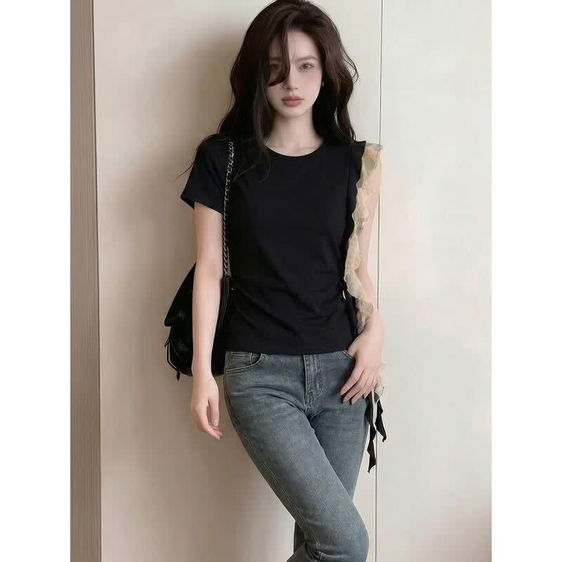 La Chapelle Women's Ruffle Short Sleeve T-Shirt