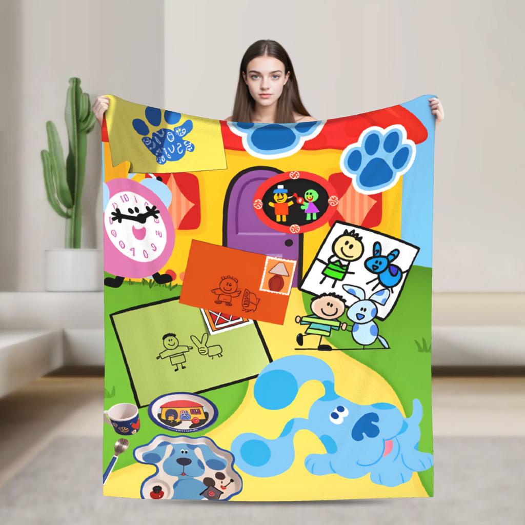 Soft Warm Blanket Airplane Travel Blue's Clues Collage Throw Blanket Cartoon Flannel Bedspread For Couch Chair Sofa Bed Sofa Bed