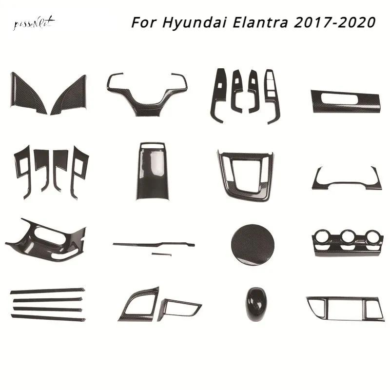 For Hyundai Elantra 2016- Accessories Carbon Fiber Style Interior Steering Wheel Panel Back Air Vent Gear Panel Sticker ABS