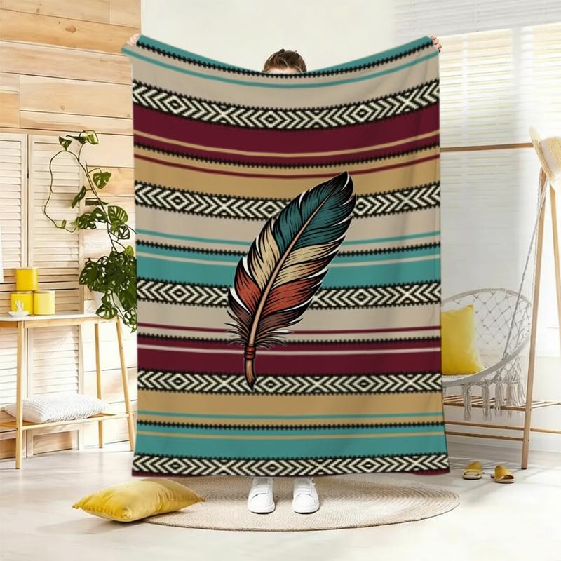 Boho Geometric Tribal Throw Blanket Window Side Lounging Blanket Cabin Retreat Reading Corner Guest Suite Recreation Room