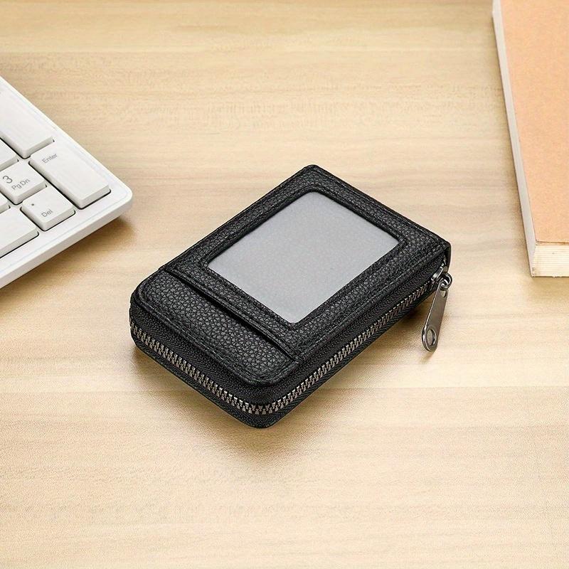 

1Pc Leather Card Case with Zippered Coin Compartment Long Lasting and Durable Portable Perfect for Daily Commuting чорний