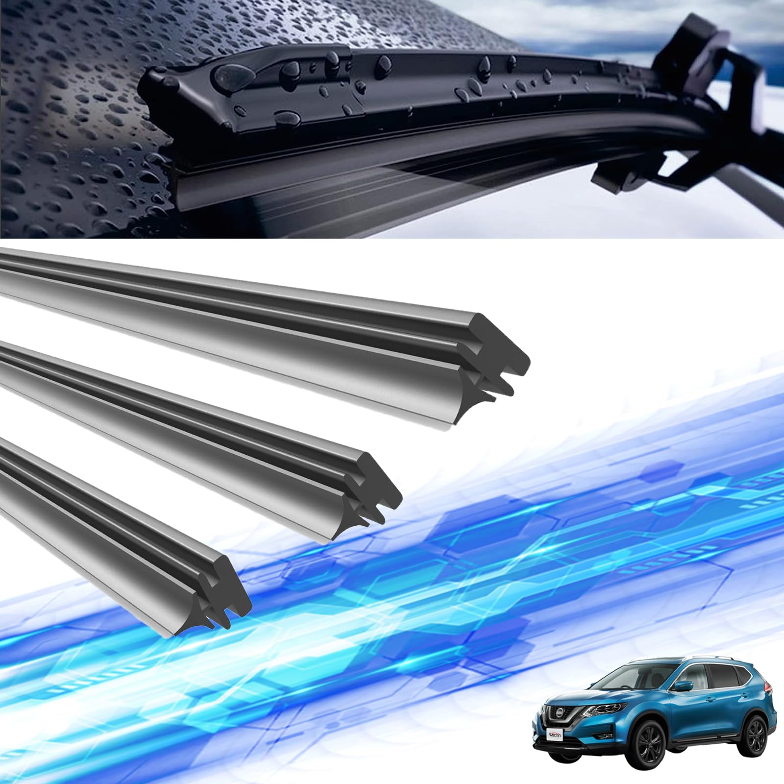 

X-Trail T32 T33 Замена резинок дворников Совместимый размер Оригинальная замена Водитель Пассажир Задний комплект