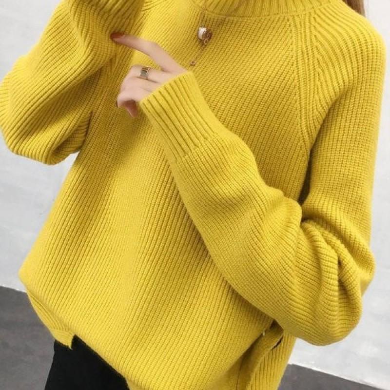Womens Oversized Loose Knit Sweater With Mock Neck Soft Casual Pullover Winter Layering