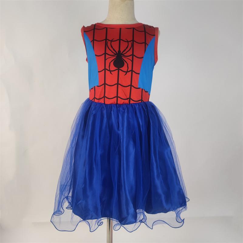Vestido de Verão Infantil Sem Mangas do Homem-Aranha Azul com Máscara