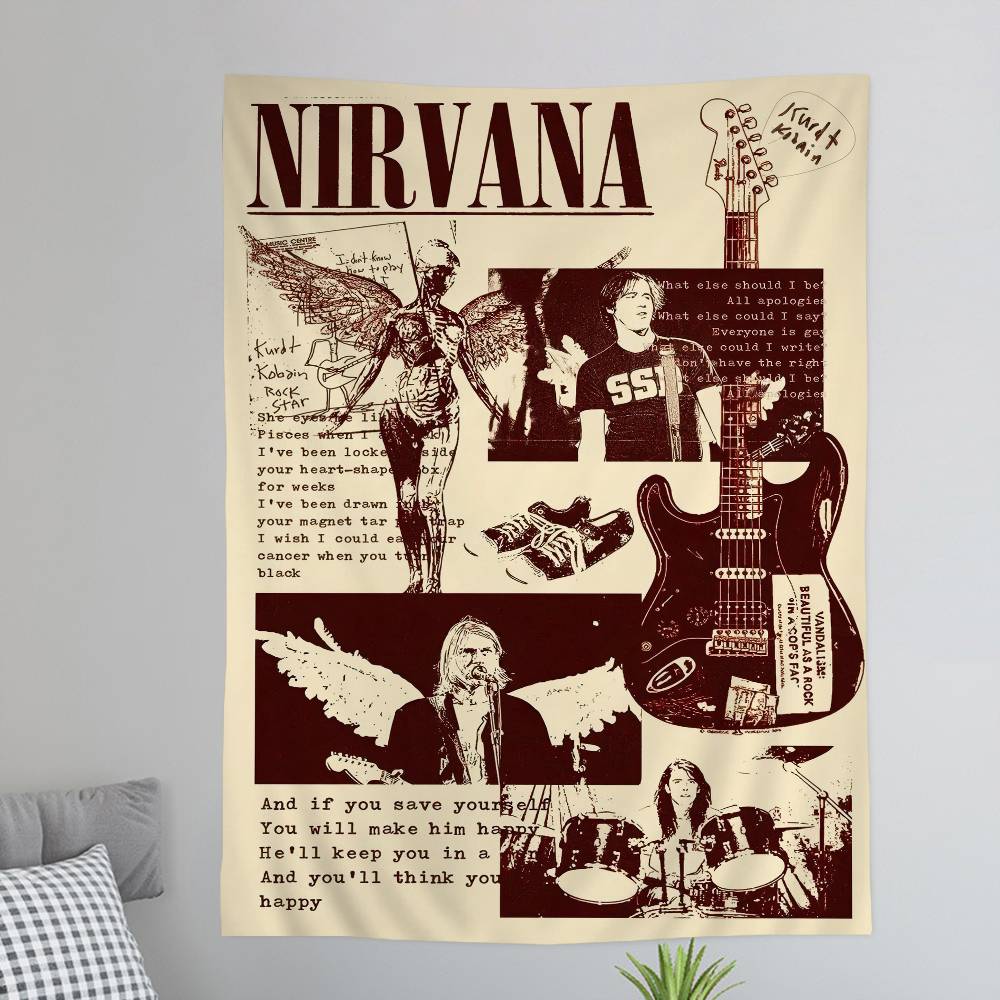 ANNirvanaRock Band Printed Large Wall Tapestry Art Science Fiction Room Home Decor Decor Blanket