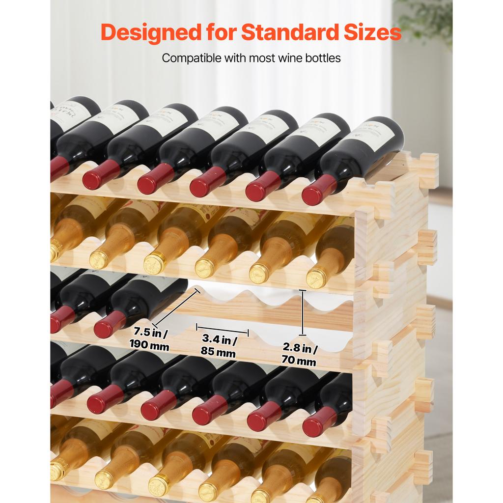 SucceBuy 96 Bottle Stackable Modular Wine Rack 8-Tier Floor Freestanding Wine Storage Rack For Kitchen Cellar and Bar Natural