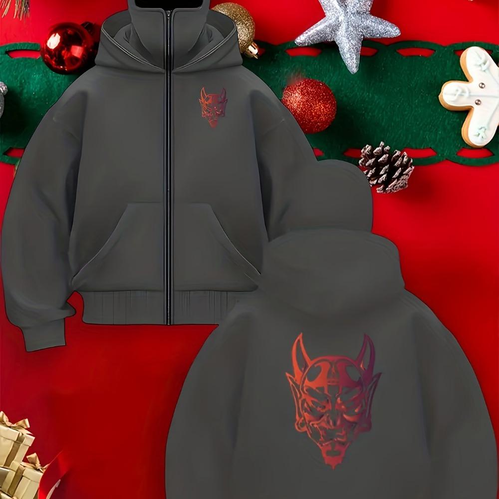 Unisex Fashion Trendy Double Hat Zipper Hoodie Cool and Velvet Street Wear Unique Print
