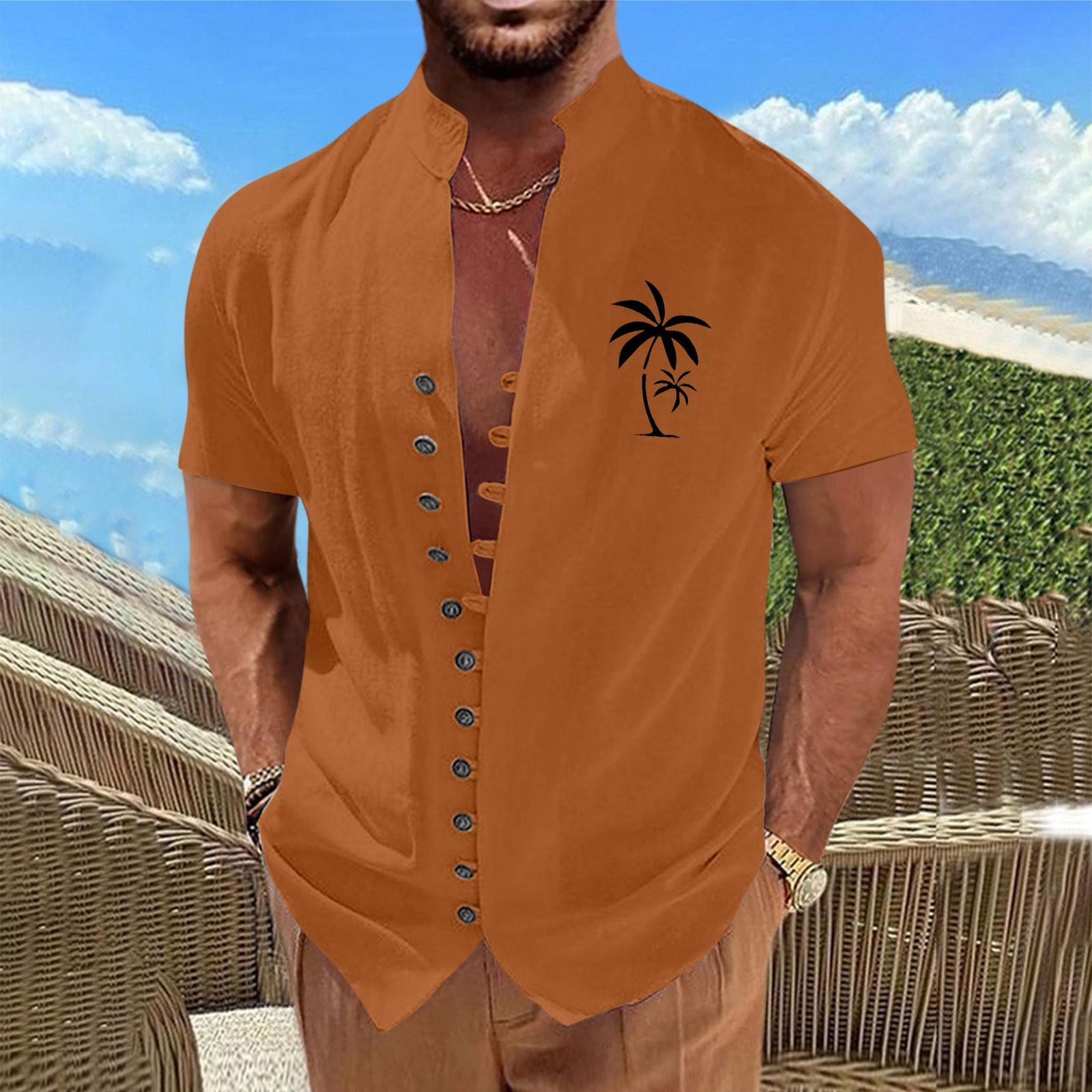 Новая мужская повседневная свободная рубашка в стиле ретро с короткими рукавами и принтом — фото 7