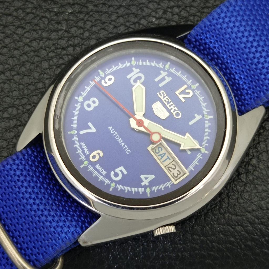 USED VINTAGE SEIKO 5 AUTOMATIC 7009A JAPAN MENS BLUE COLOR DIAL WATCH A434607-2 R121-a434607