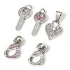 1Piece 304 Stainless Steel Heart Swan Charms  Rhinestone Lock Key Pandants For Jewlery Making Diy Necklace Bracelet Supplies
