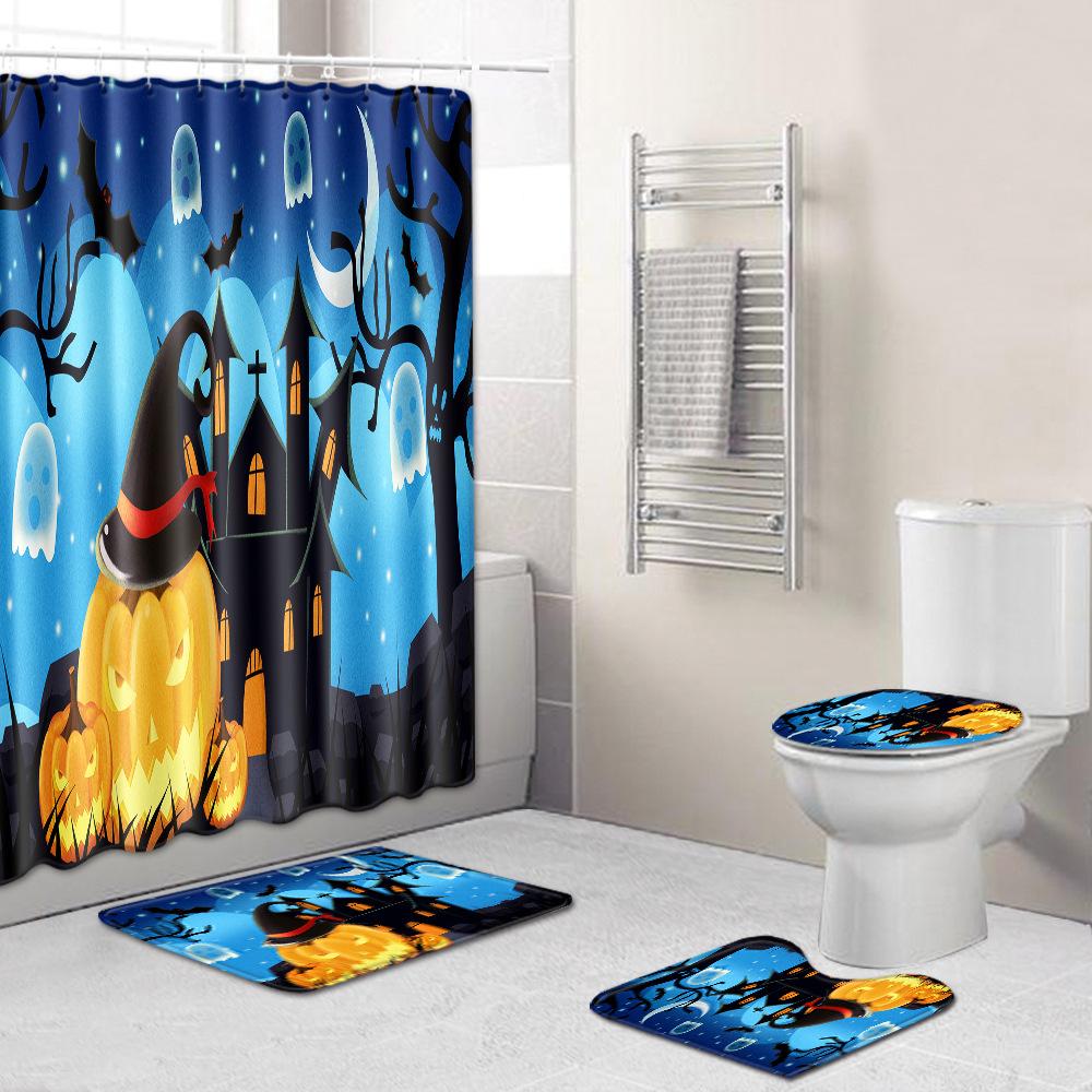 Halloween Bathroom Four-Piece Combination Set Bedroom Non-Slip Carpet Floor Mat Door Mat