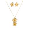 2-piece Minimalist Retro Double Flower Pendant Necklace with Five Petal Flower Earrings, Versatile Women's Jewelry Set