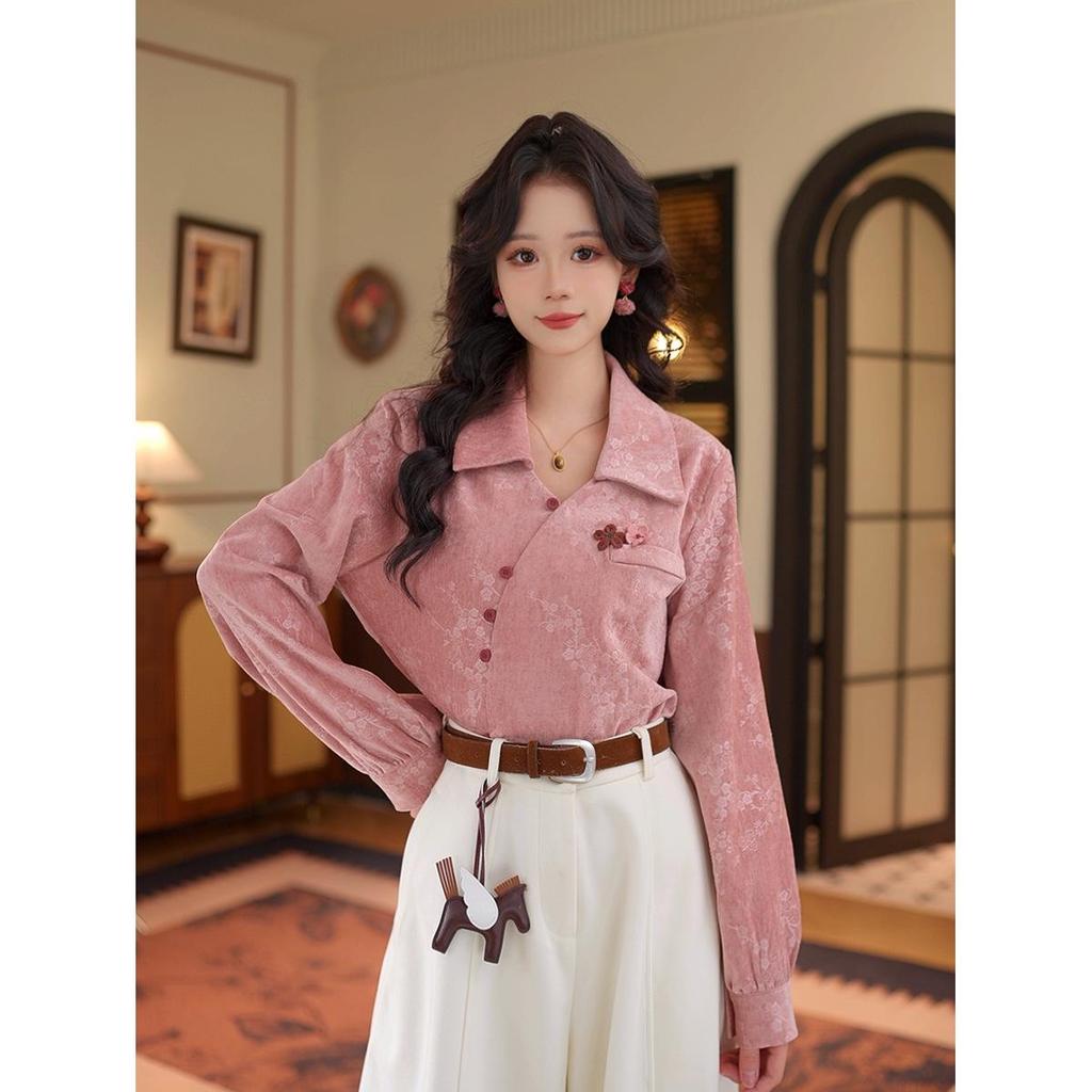 Women's Retro Irregular Long Sleeve Shirt Top for Autumn/Winter 