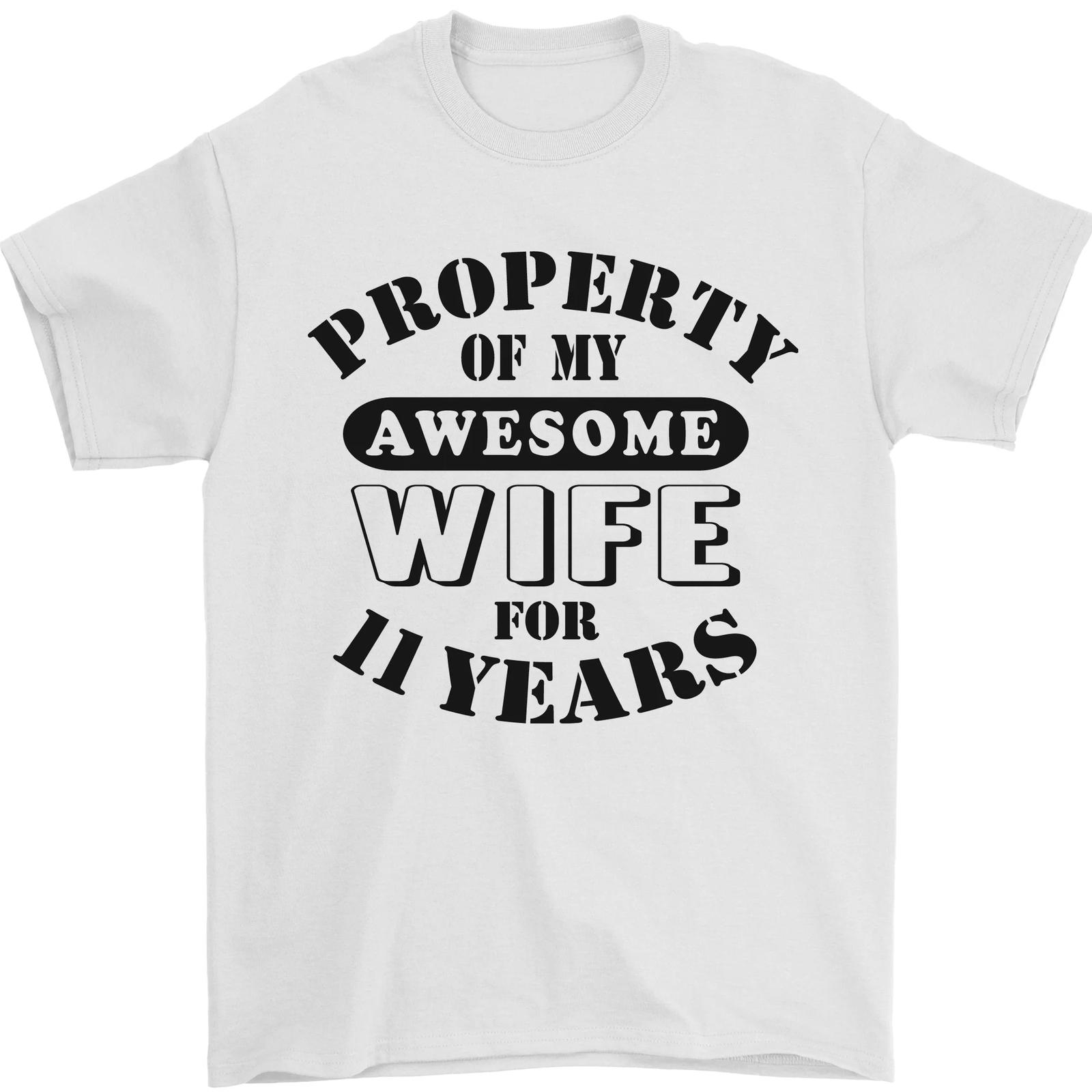 11th wedding anniversary 11 year fun wife men s t-shirt 100% cotton- S