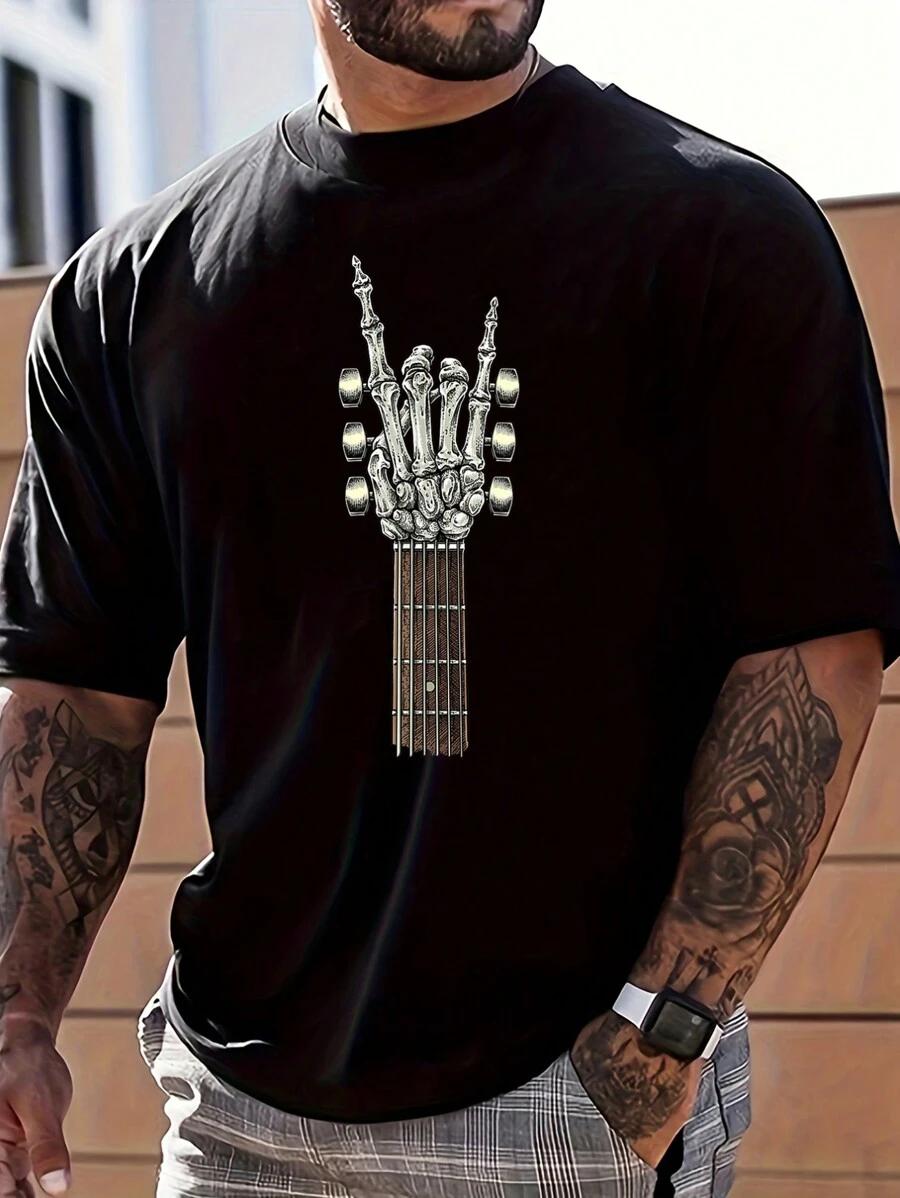 Unisex s Rock On Guitar Neck Rock & Roll Skeleton T-Shirt XXL