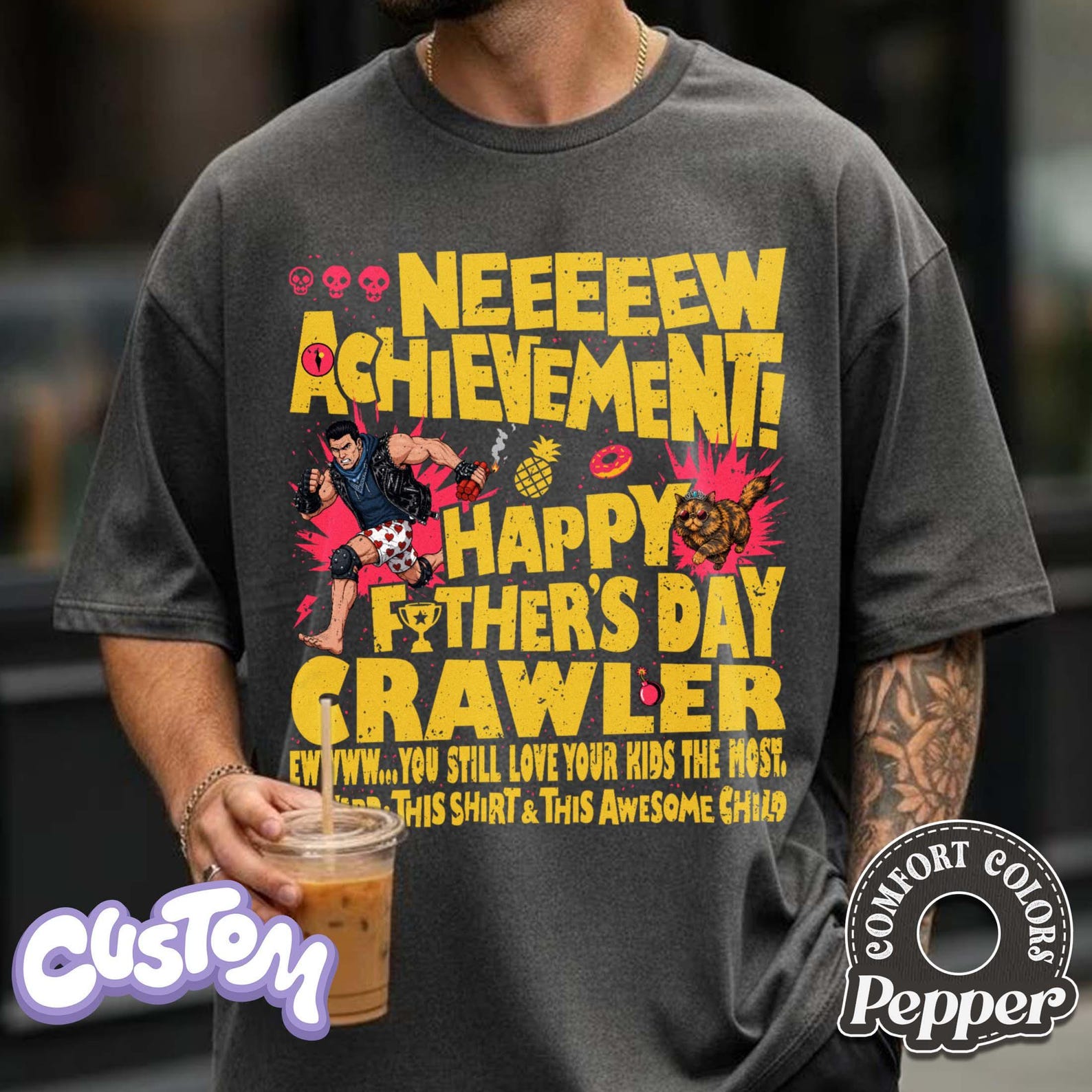 Custom Fathers Day Dungeon Crawler Shirt, Gamer Dad Tee, DCC Fan Merch L
