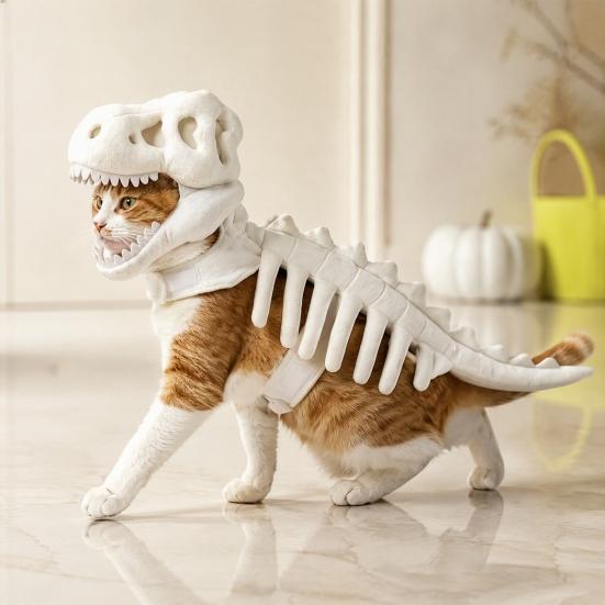 Soft Polyester Cat Suit Dinosaur Skeleton Costume, Cute Halloween Apparel, Funny Costume Outfit for Cats Cosplay Party, Photo Props