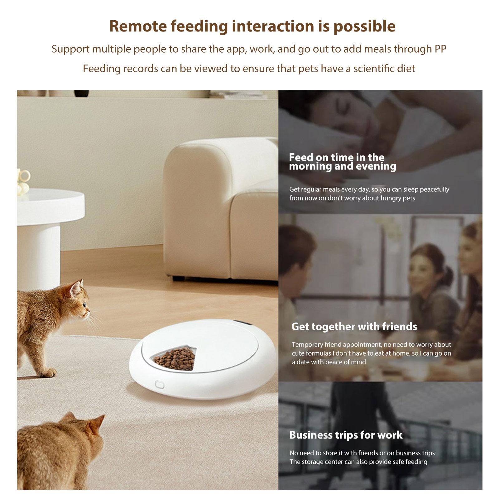 

Smart Feeder Automatic Pet Feeder with Timer App Control for Wet Food 6 Compartments Large Capacity ABS Design for Cats