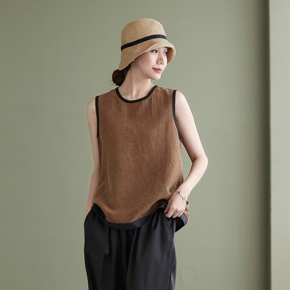 2021 Summer Heavyweight Mulberry Silk Cracked Pattern Sleeveless Round Neck Vest L