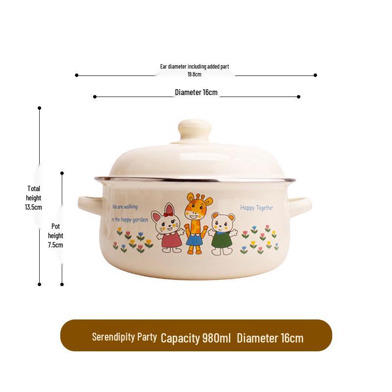 Enamel Basin with Lid: Food-Grade, High-Temperature Resistant, Large Soup Bowl, Oil Container Default