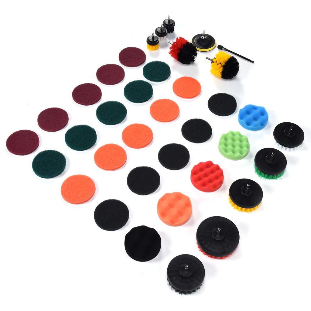 37PCS Drill Brush Attachments Set Scrub Pads and Sponge Power Scrubber Brush Polishing Pad for Home