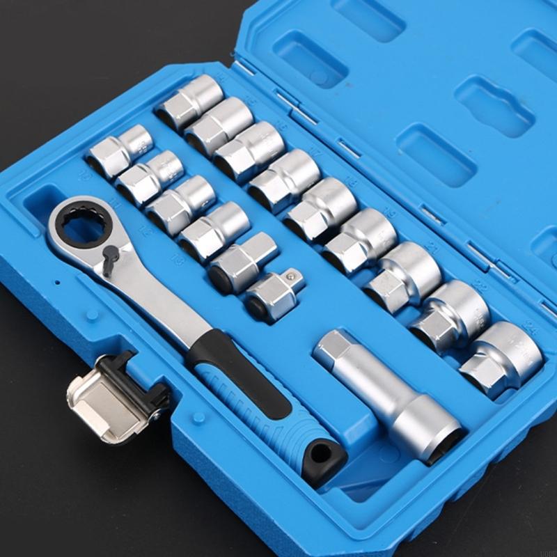 High Strength Pass Through Socket Set Bidirectional Design with 12Tooth Ratchet Storage Case for Auto Repair Use