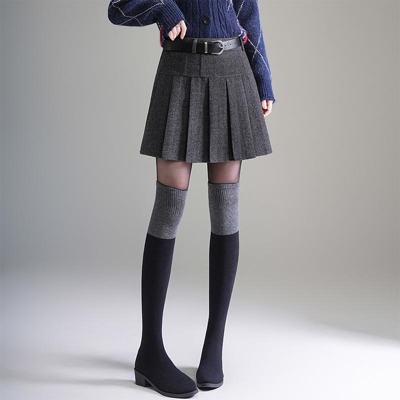 Women's 2025 Autumn/Winter High-Waisted Pleated Wool A-line Mini Skirt