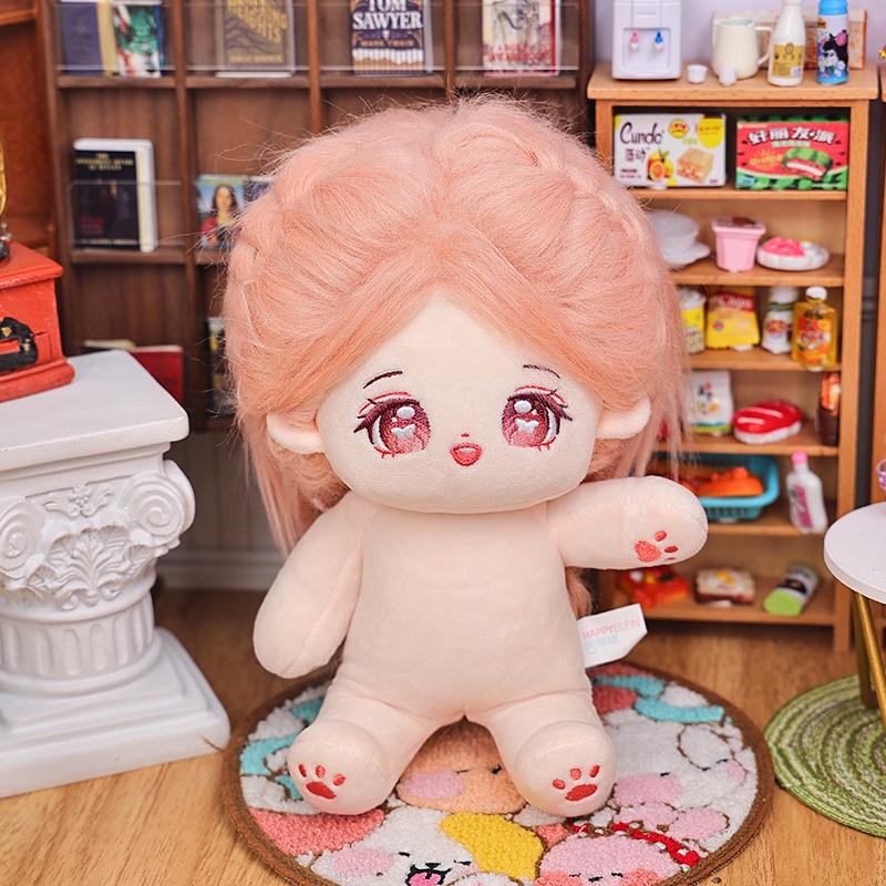 20cm Cotton Star Doll with Skeleton & Frizzy Hair - Nude Plush Doll