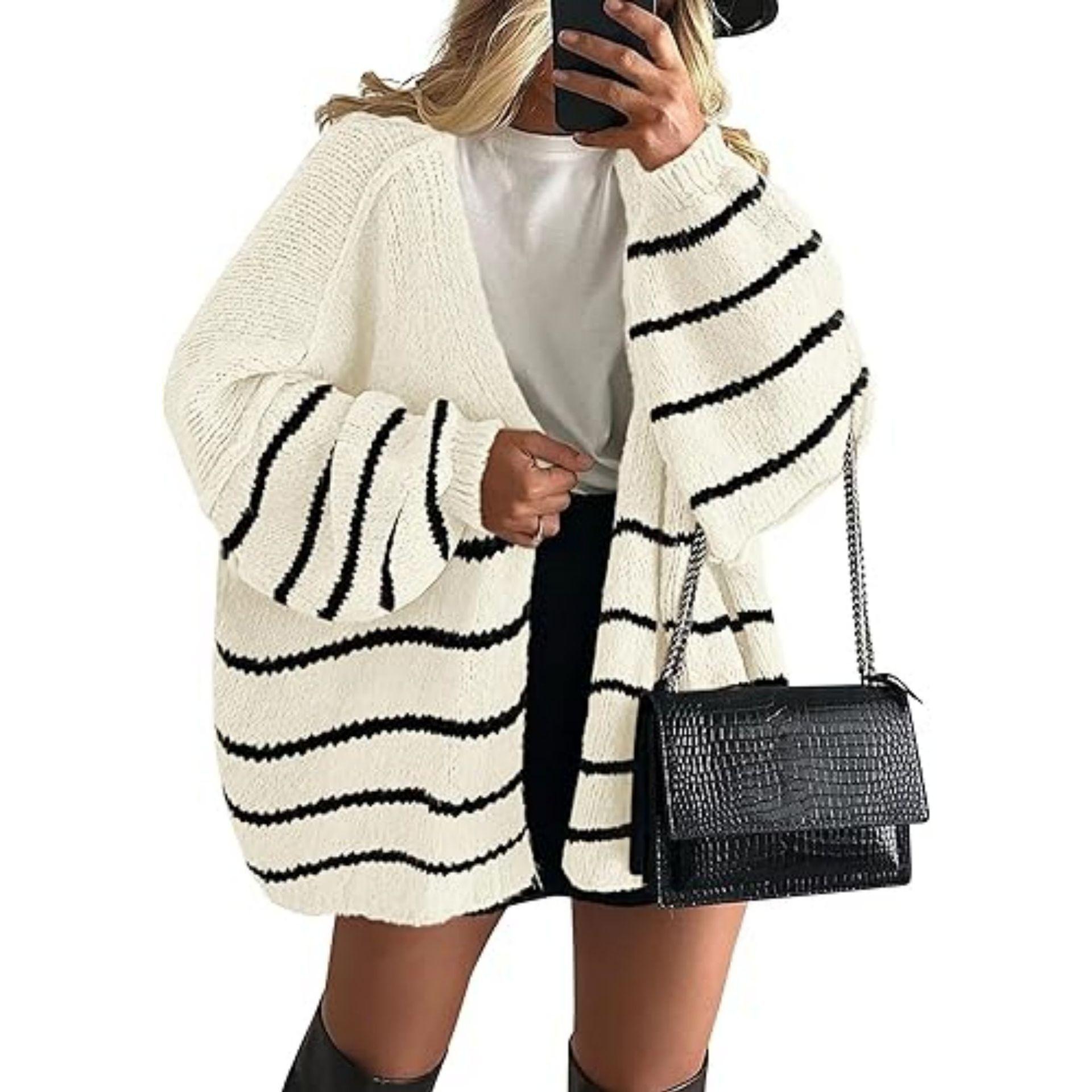Women s Solid Color Long-sleeved Casual Loose Cardigan Sweater Jacket S