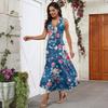 Women's Summer Fashion Retro Print V-Neck Sleeveless Long Dress