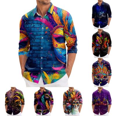 Camisa masculina de manga comprida estampada solta casual primavera