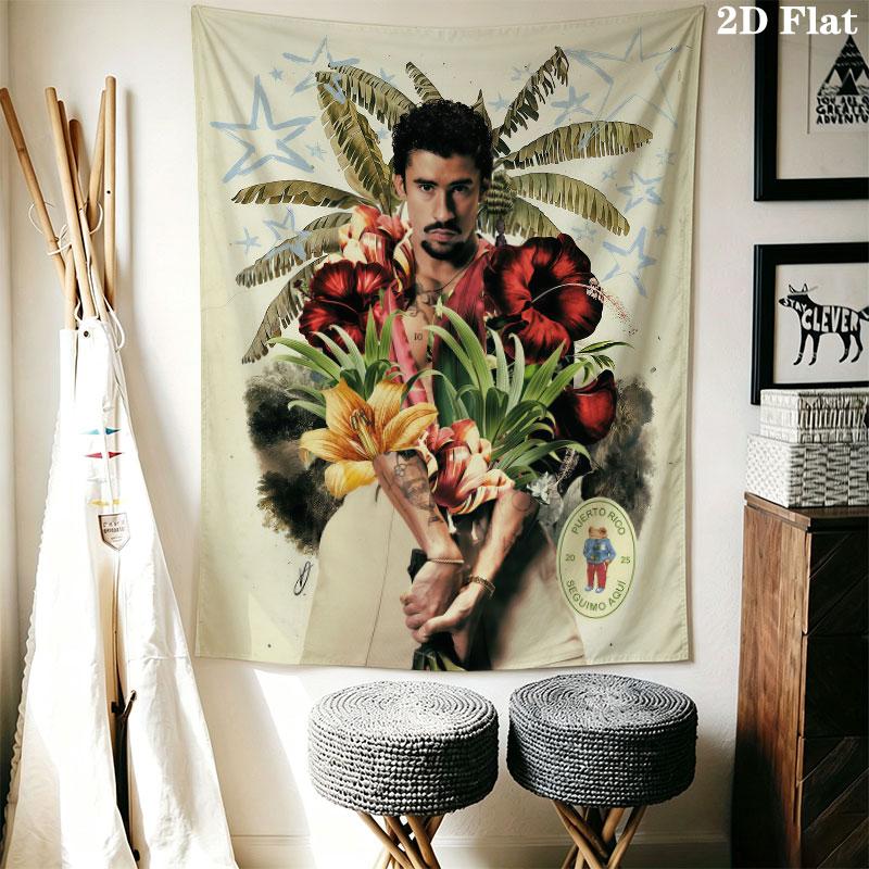 Bad Bunny Flow Wall Hanging Printed Fabric Blanket Decorative Tapestries for Bedroom Living Room Home Decor